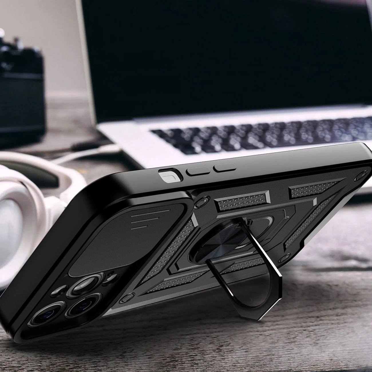 Mbështjellës Hurtel Hybrid Armor Camshield për iPhone 13 Pro Max, me kapak kamere, rozë