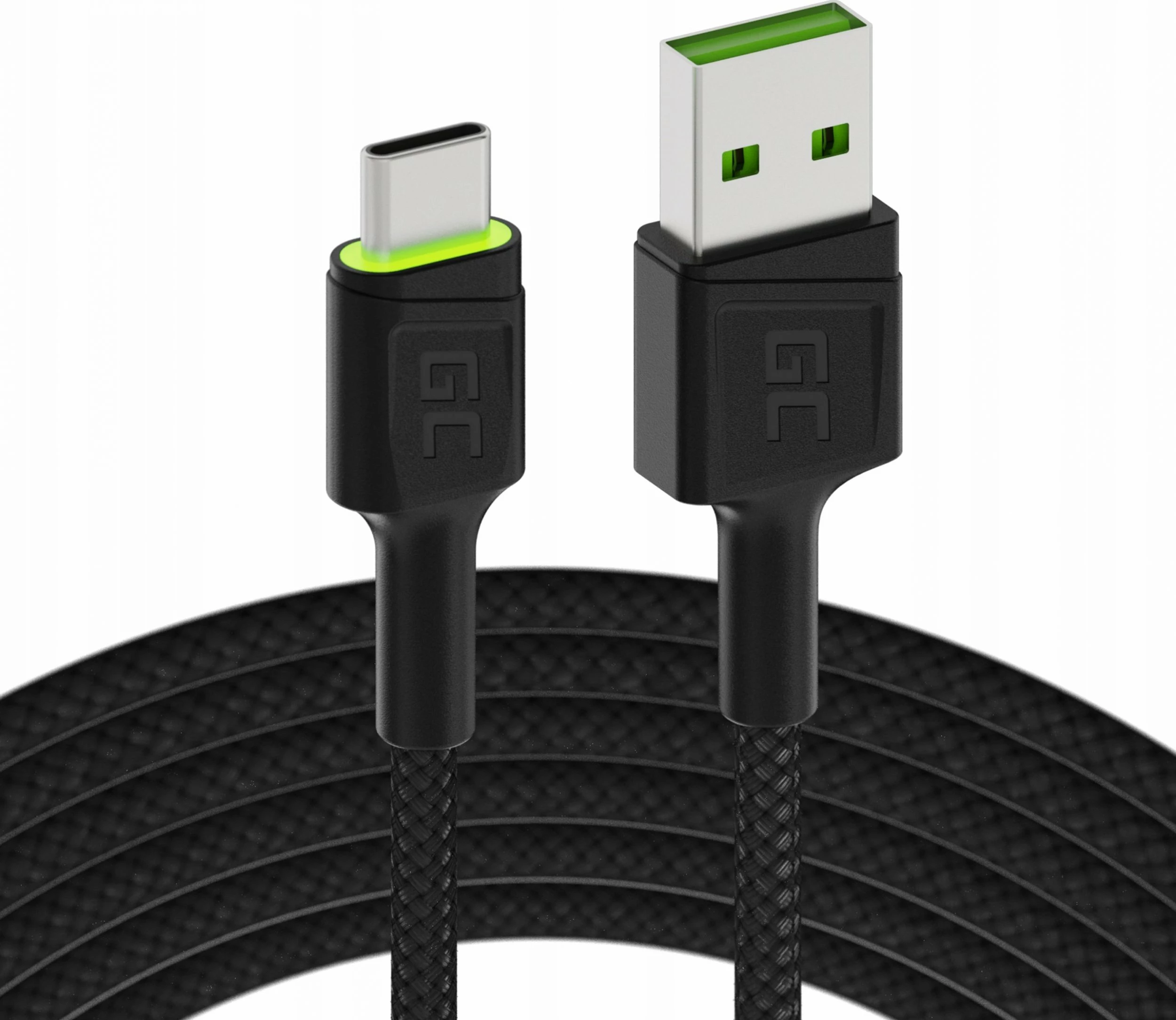 Kabllo USB Green Cell GC Ray KABGC13 2 m USB-A në USB-C USB 3.0 Quick Charge 3.0 me gërshetim Gjelbër