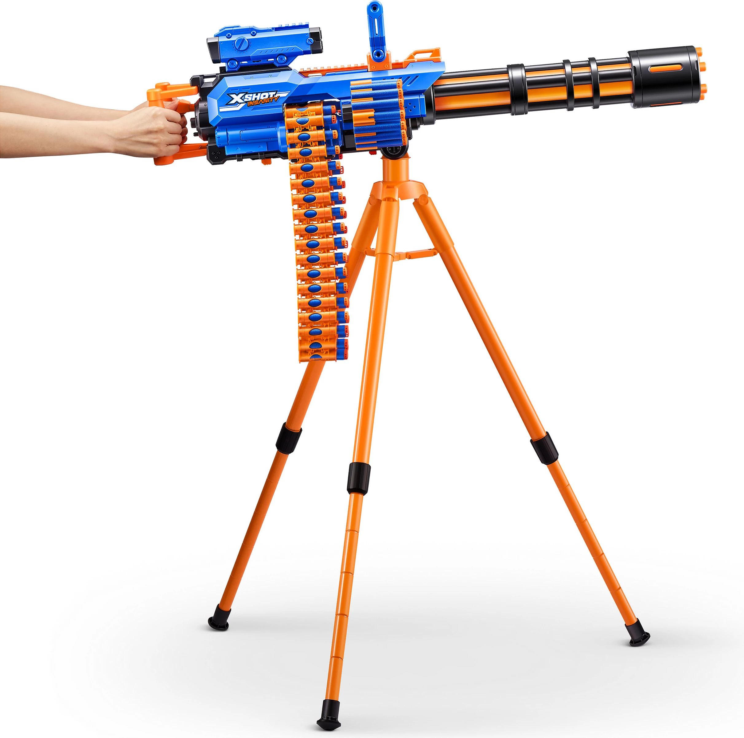 Blaster lodër ZURU XSHOT Insanity Motorized Rage Fire, 72 darts, me tripod, blu/portokalli