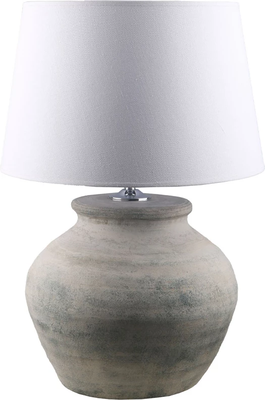 Llambë tavoline Dilos, qeramikë gri, abazhur lino i bardhë, 38x38x77cm