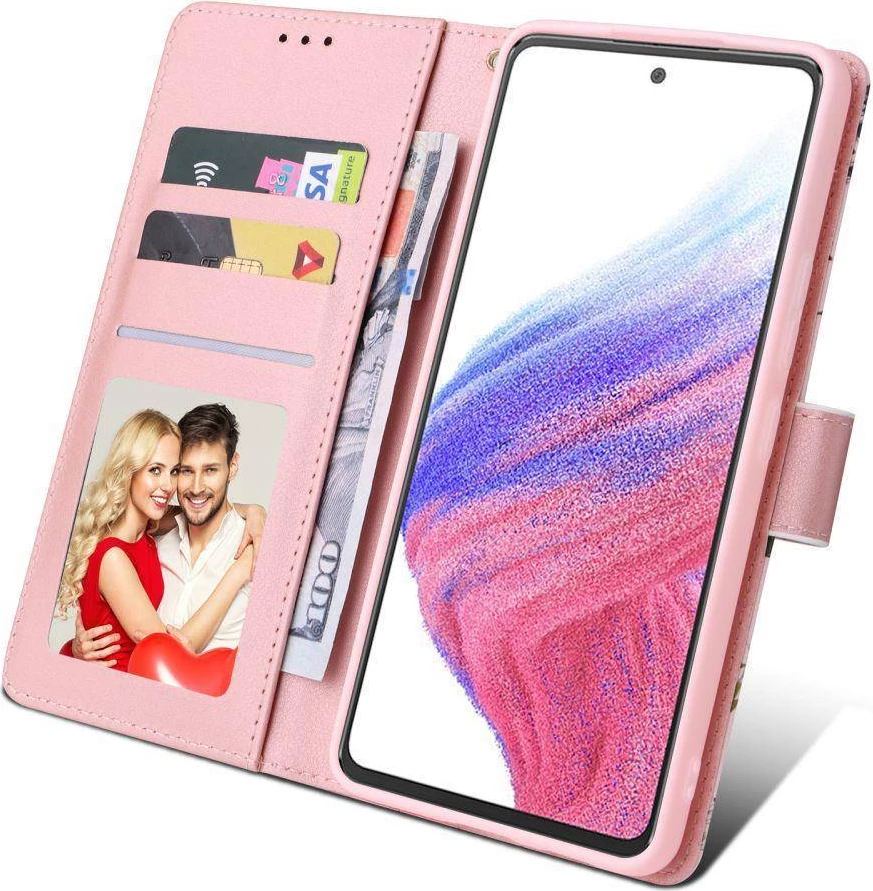 Mbështjellës flip me portofol HAVANA Onasi për Samsung Galaxy A14, rrip magnetik, xhepa për karta, Spring Pink