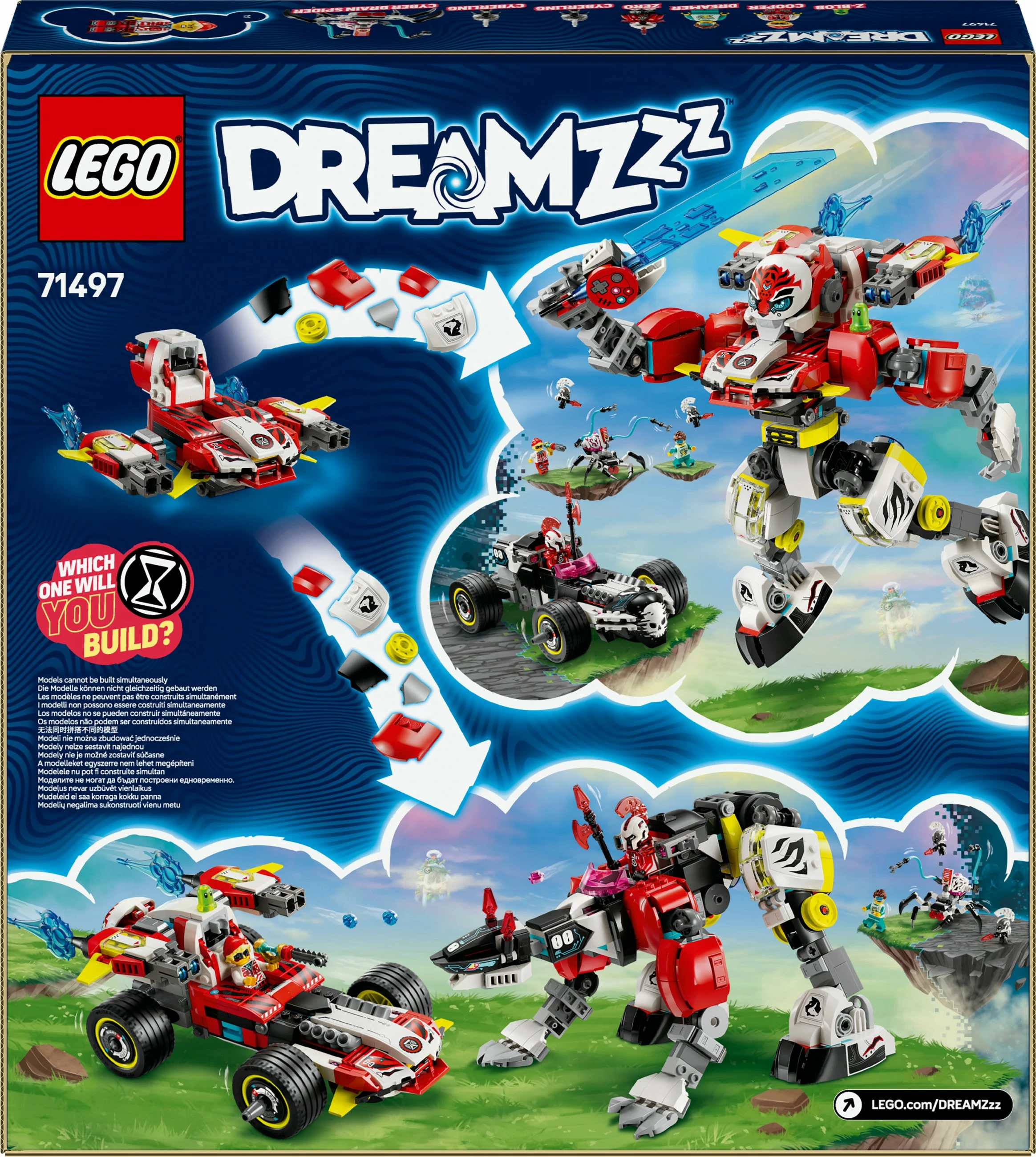 Set ndërtimi LEGO DREAMZzz 71497, Cooper Tiger-Mech & Zero Hot Rod, 1006 pjesë, multikolor