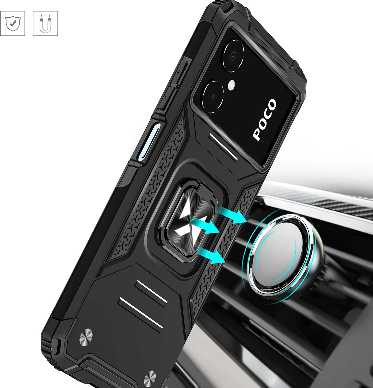 Mbështjellës Wozinsky Ring Armor për Samsung Galaxy A03, me mbajtëse unazë, e zezë