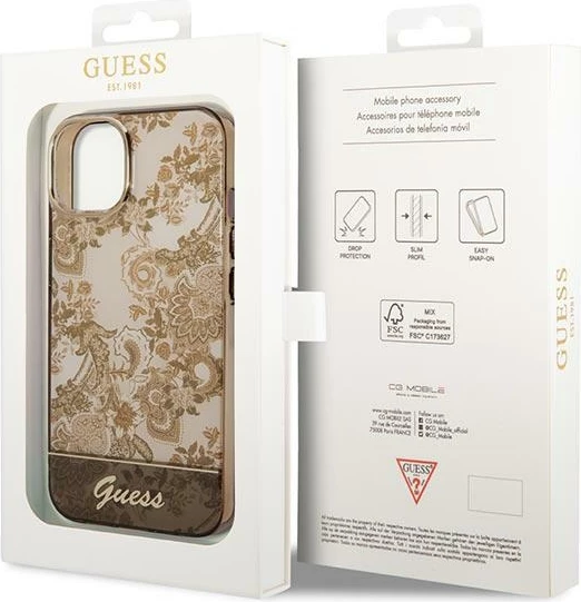 Mbështjellës Guess GUHCP14MHGPLHC për iPhone 14 Plus 6.7", Porcelain Collection, bezhë