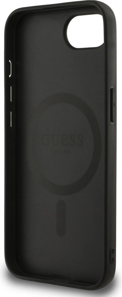 Mbështjellës Guess Peony Script Logo MagSafe për iPhone 16e, i zi