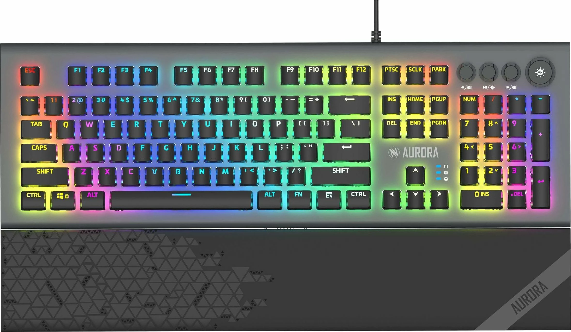 Tastierë gaming iBOX Aurora K-5 IKGMK5, mekanike, KRGD Red Switch, USB me kabllo 1.8 m, RGB, layout US, 100% me numpad, me mbështetëse dore magnetike, e zezë