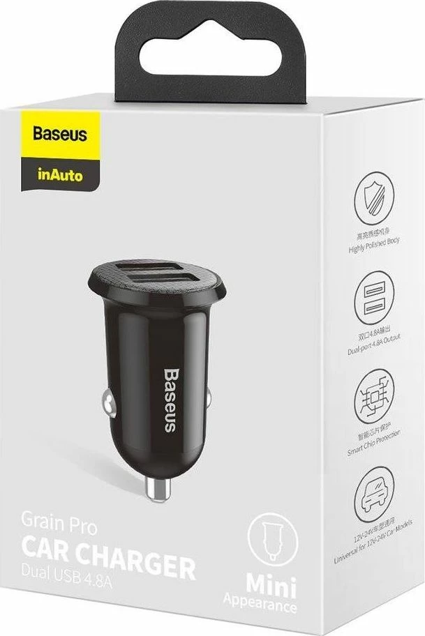 Karikues veture Baseus Grain Pro 2x USB-A 24W 4.8A 12/24V, i zi