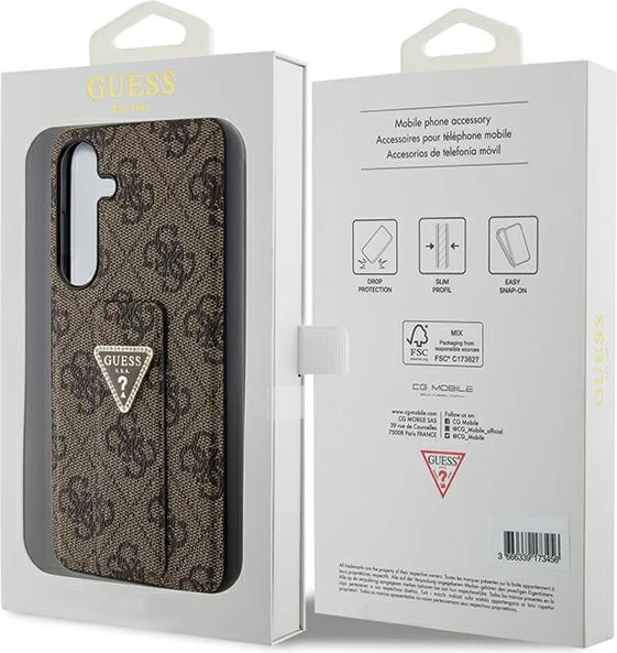 Mbështjellës Guess Grip Stand 4G Triangle Strass për Samsung Galaxy S24+, kafe