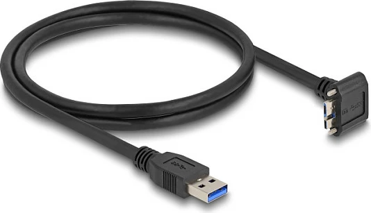Kabllo USB DeLOCK USB-A në Micro-USB B, 1 m, 5 Gbps, kënd 90°, me vida 18 mm, e zezë