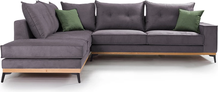 Kënd divani Luxury II, kënd i djathtë, pëlhurë ngjyrë gri e errët-gjelbër e errët, 290x235x95cm