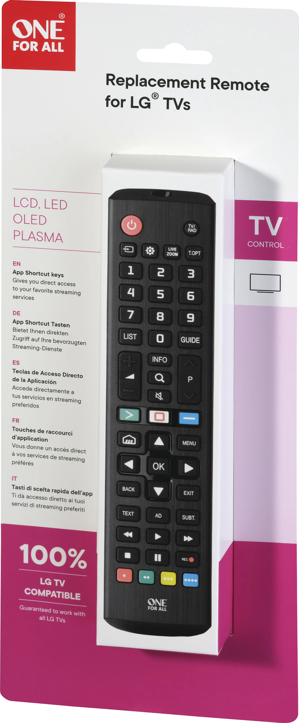 Telekomandë zëvendësuese për TV One For All LG TV Replacement Remote, IR, 2x AAA, e zezë