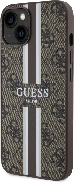 Mbështjellës Guess GUHMP14MP4RPSW për iPhone 14 Plus 6.7", 4G Printed Stripes MagSafe, Kafe