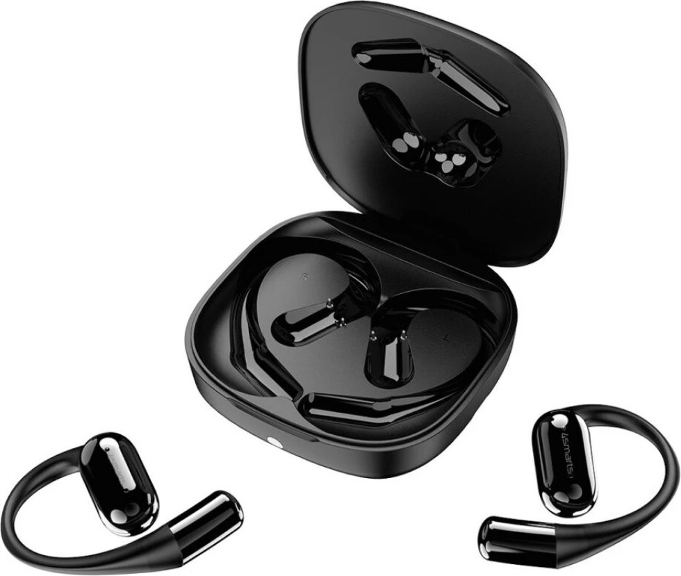 Kufje Bluetooth 4smarts SkyBuds OWS KAT07418, Bluetooth 5.4, ekran AI në kuti, kapëse veshi, kohë pune 28h, të zeza