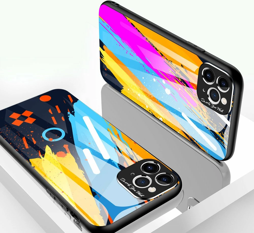 Mbështjellës Hurtel për iPhone 11 Pro Max, xham i temperuar, silikon, model me ngjyra, Black/Blue/Yellow