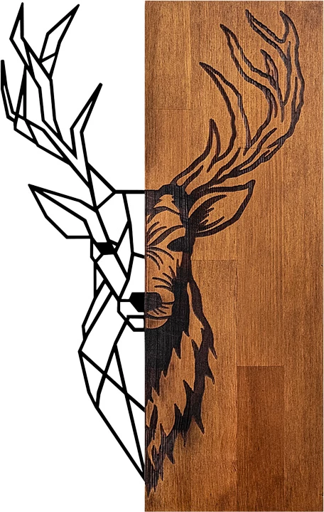 Dekor muri Deera, dru pishe natyrale, metal i zi, 33x3x58cm