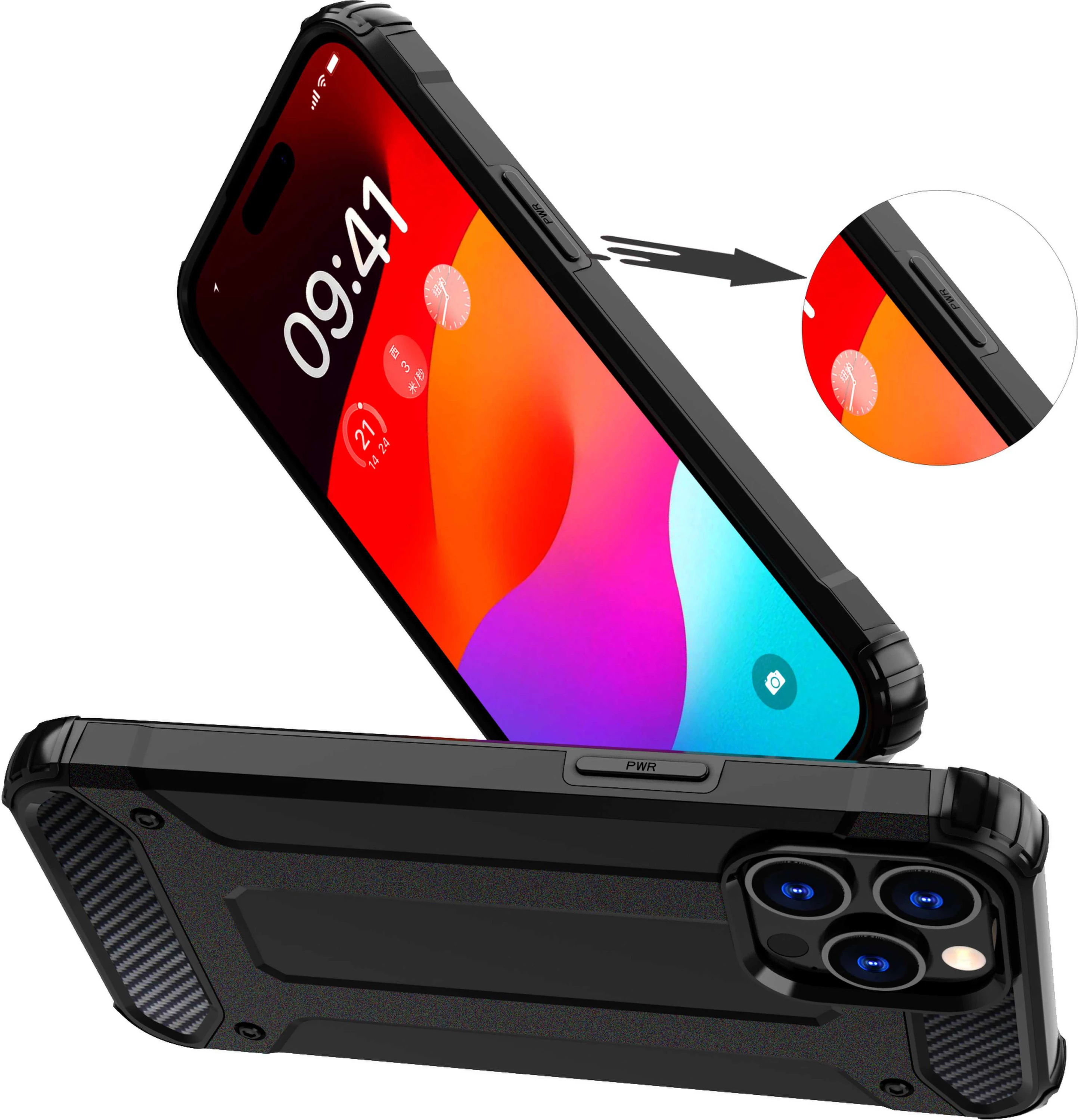 Mbështjellës Hurtel Hybrid Armor për iPhone 15 Pro Max, i zi