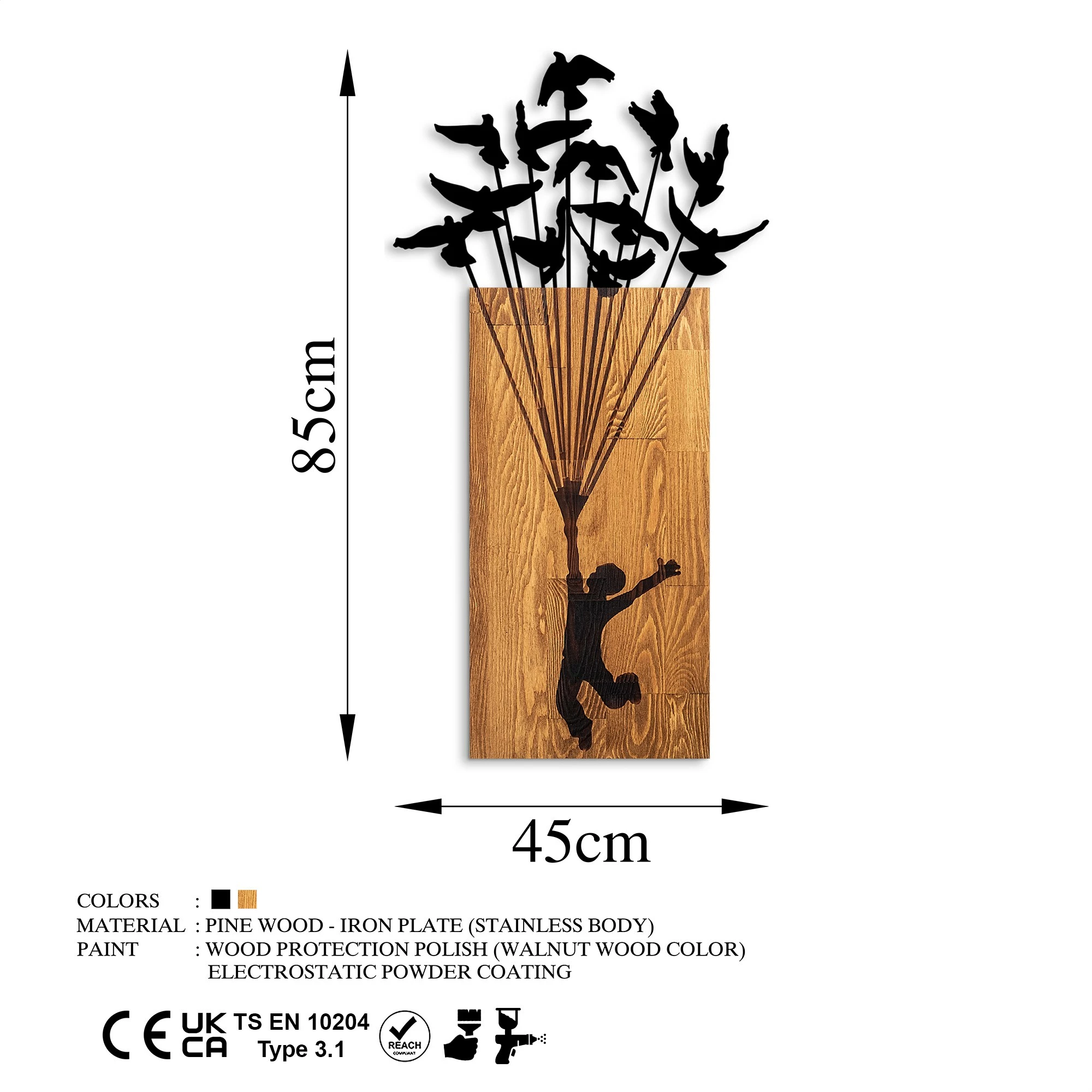 Aksesor dekorativ muri prej druri Wallity, Djaloshi fluturues 1, ngjyrë arre dhe e zezë, 45x86cm