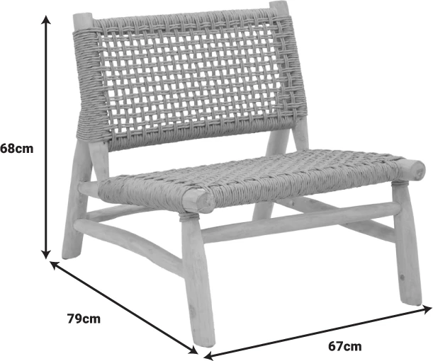 Karrige Wanderlene, ngjyrë natyrale, dru teak dhe litar, 67x79x68cm