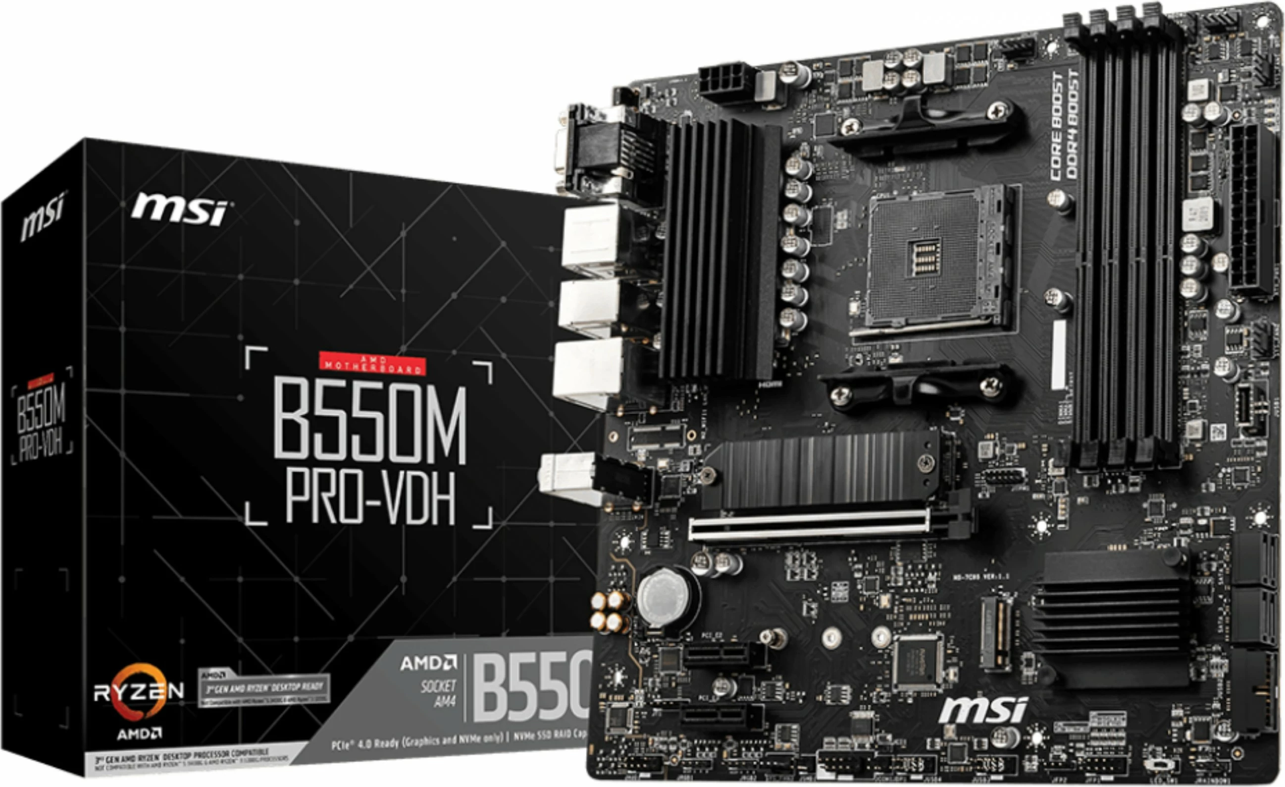 Pllakë amë MSI B550M PRO-VDH, AMD, Socket AM4, DDR4-SDRAM, 128 GB, micro ATX