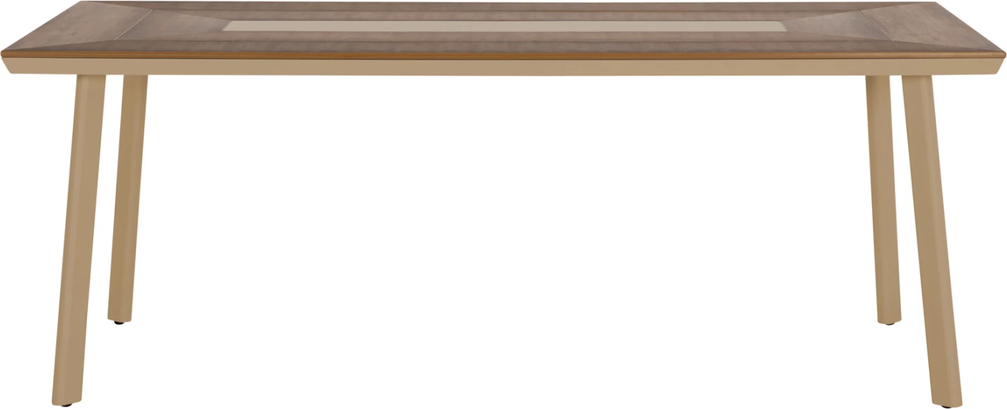 Tavolinë ngrënieje për jashtë, alumin, ngjyrë kapuçino, sipërfaqe polywood, 200x100x75cm