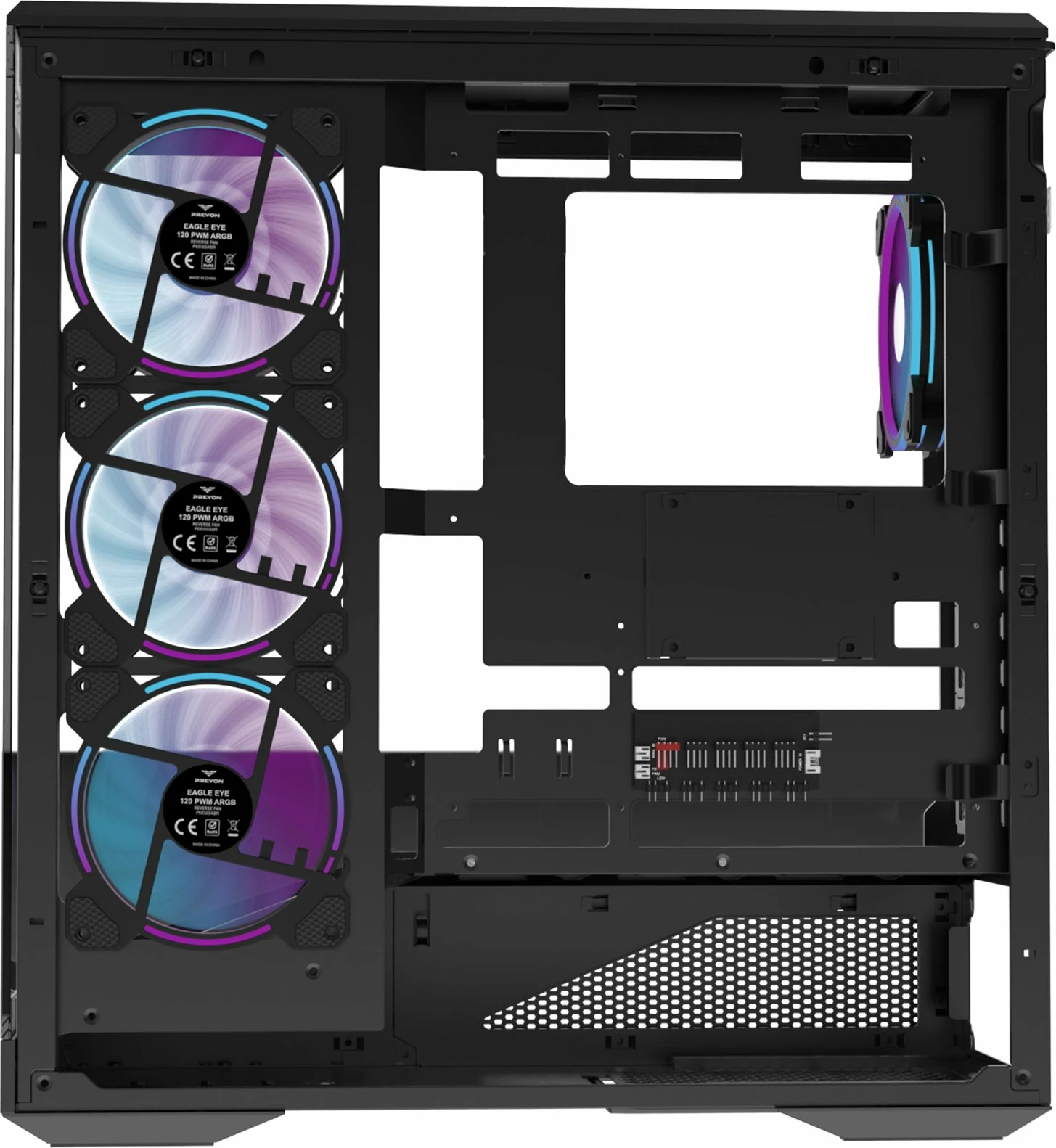 Kasë PREYON Nest Seaview Midi Tower ATX/Micro-ATX/Mini-ITX, xham i temperuar, 4 ventilatorë ARGB, USB-C, e zezë