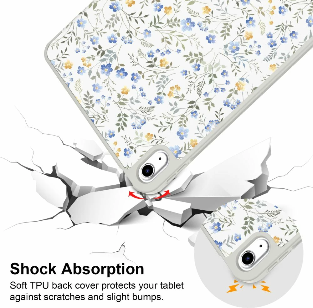 Mbështjellës për tablet Tech-Protect SC Pen Case për iPad 10.9" (10 gen.)/11" (11 gen.), Daisies with Leaves, Bardhë/Transparent