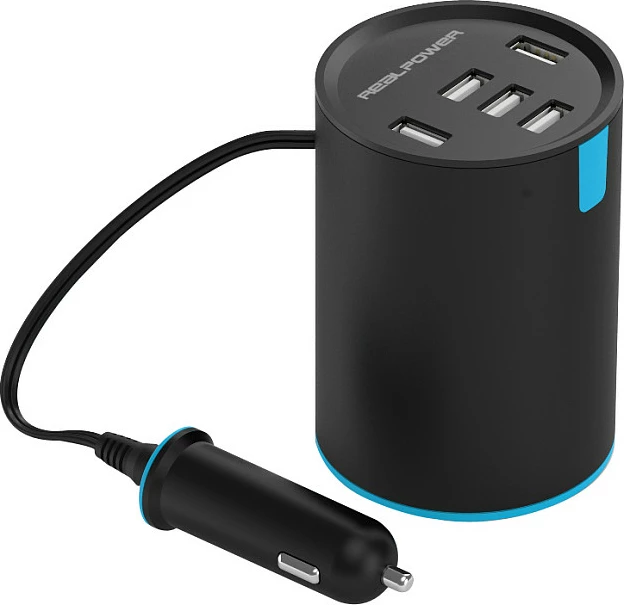 Karikues për veturë RealPower Tube, 5xUSB, 2400mA, 50W, i zi