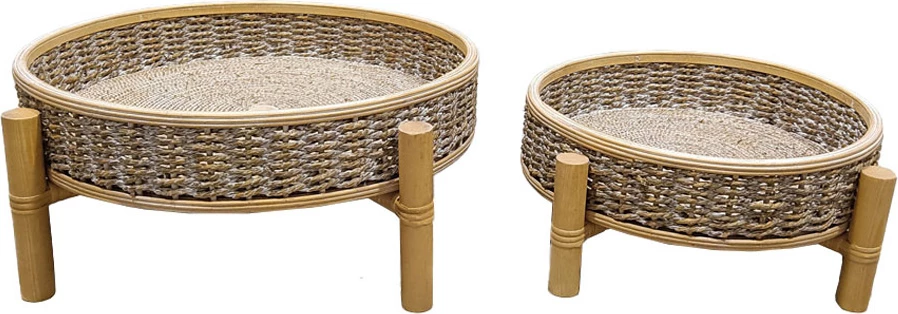 Set tabakash CORDA, 2 copë, dru bredhi, litar natyral, 51x51x19cm, ngjyrë e bardhë e larë