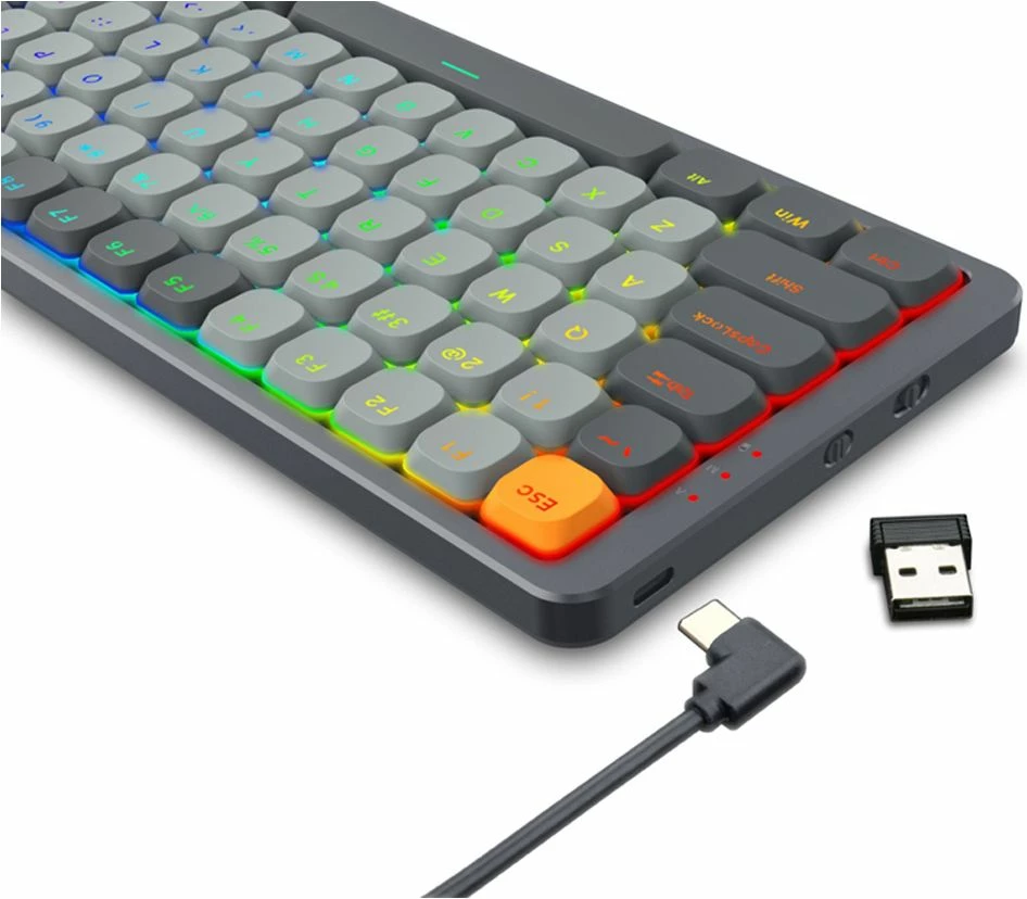 Tastierë mekanike wireless Redragon Azure K652GG RGB Pro K652GG, 75% (84 taste), low-profile, red switch, RGB, tri-mode Bluetooth/2.4GHz/USB, gri e errët