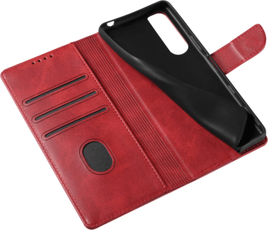 Mbështjellës ONASI Wallet për Samsung Galaxy A13 LTE A135, lëkurë, me palosje, me magnet, me xhepa kartelash, me stand, i kuq