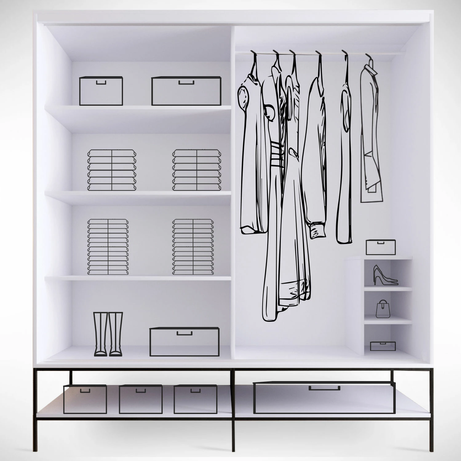 Dollap Skye Decor, Martin 190, bardhë, zi, ar