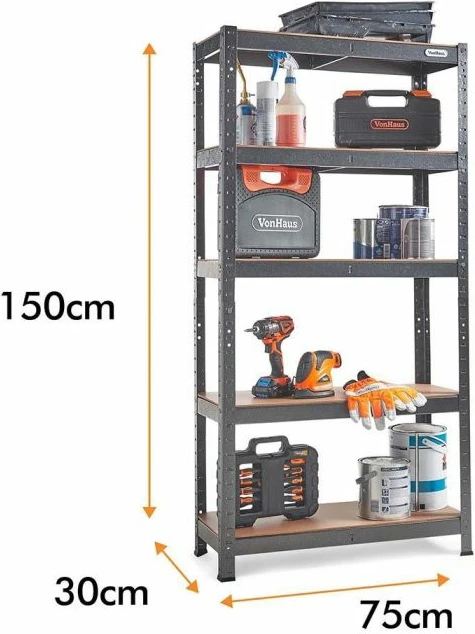 Raft magazinimi metalik VONHAUS 3515371 150x75x30cm, 5 kate, 175kg/kate, Hammerite, gri e errët