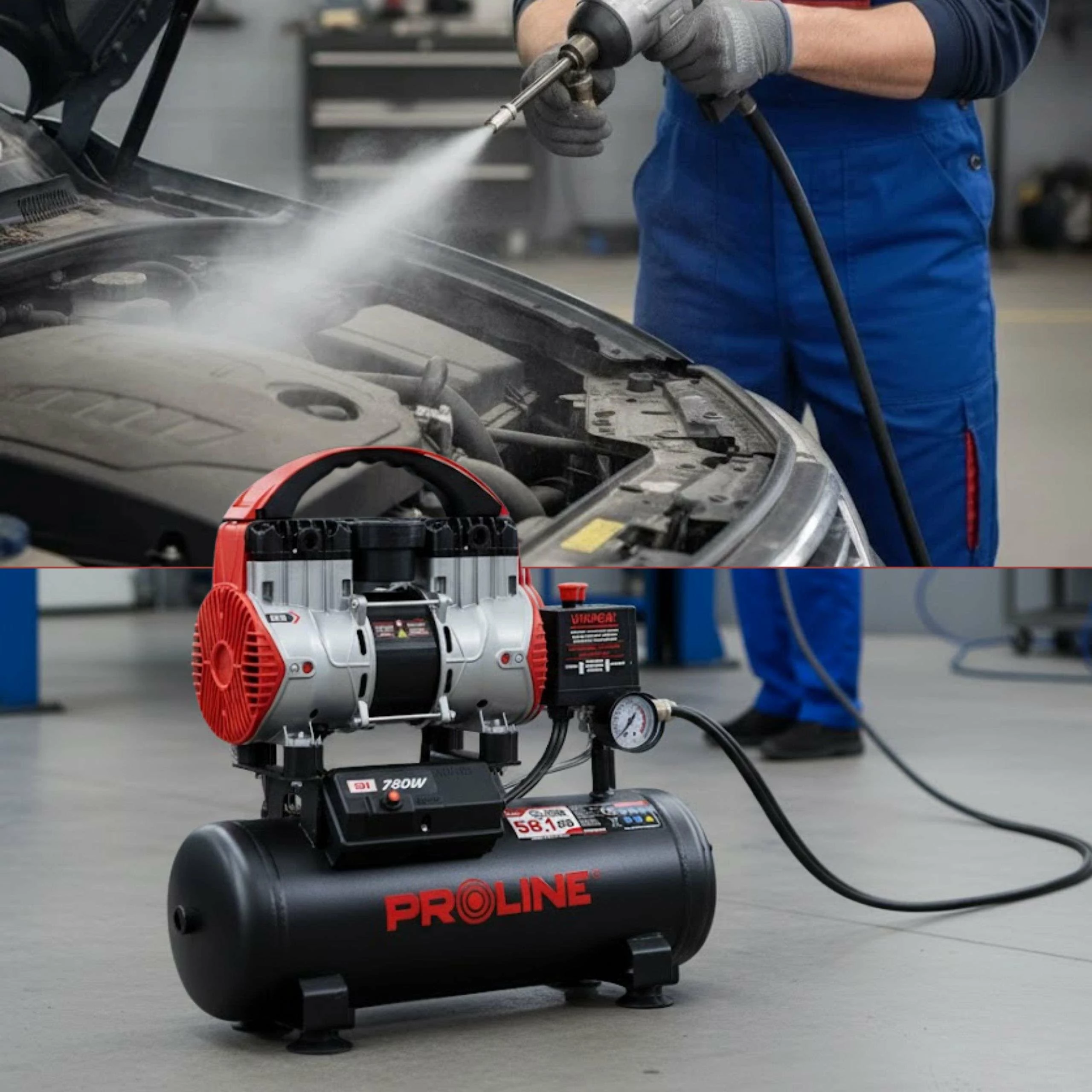 Kompresor ajri pa vaj PROLINE P200003, 9L, 750W/1HP, 8 bar, 167 L/min, kuqe/zezë