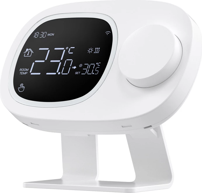 Termostat i mençur Wi‑Fi, Avatto WT598-1T1, ekran me ndriçim, programim javor 5+2/6+1/7, kontroll me aplikacion Tuya/Smart Life dhe zë, furnizim me rrymë ose 3x AAA