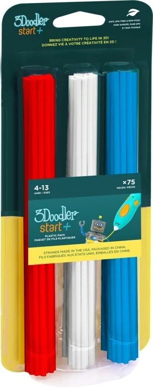 Material për printim 3D 3Doodler Start 3DS-ECO-MIX1-75, plastikë kompostuese, blu, e kuqe, e bardhë