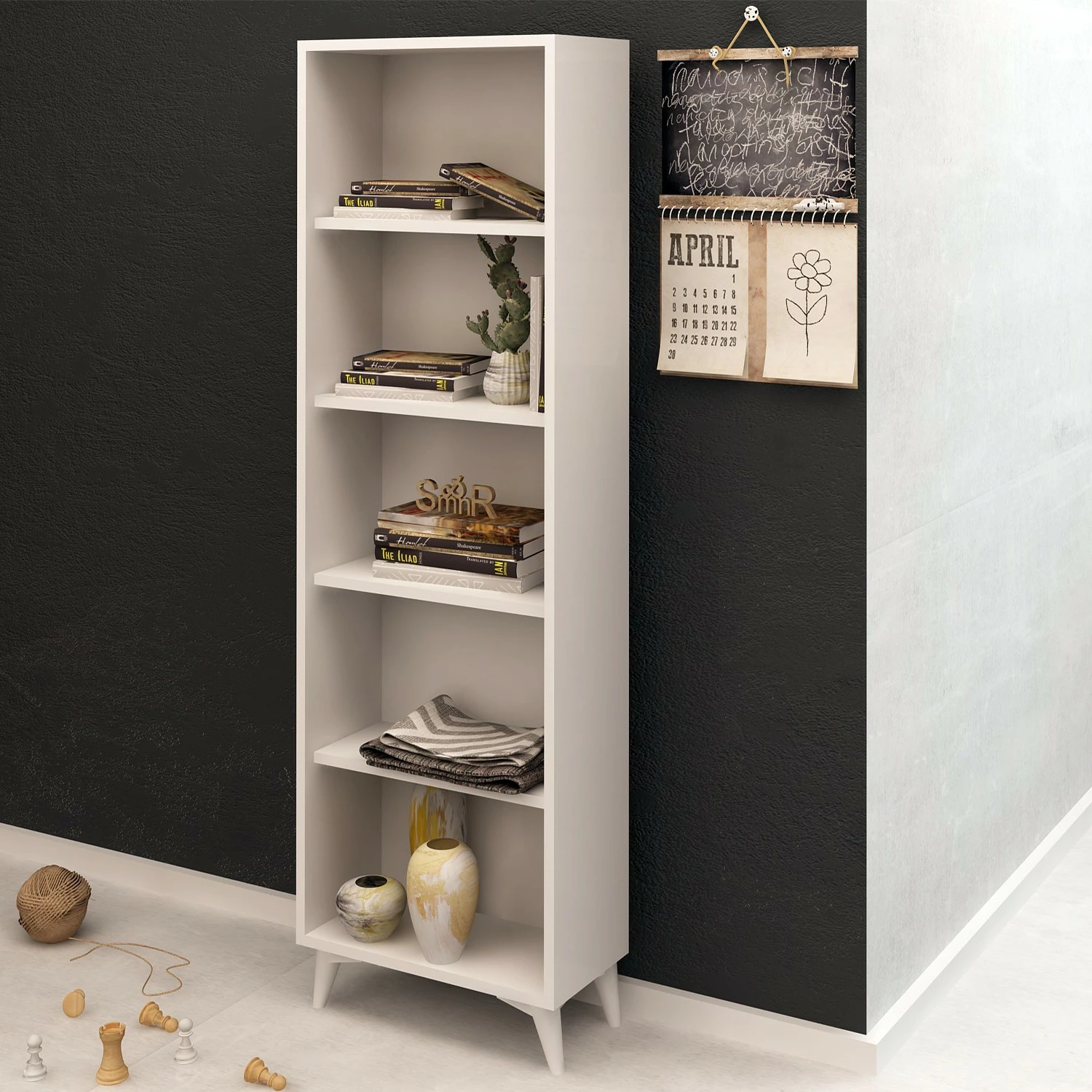 Raft librash Hanah Home, Potena, ngjyrë e bardhë, 50x162x25cm