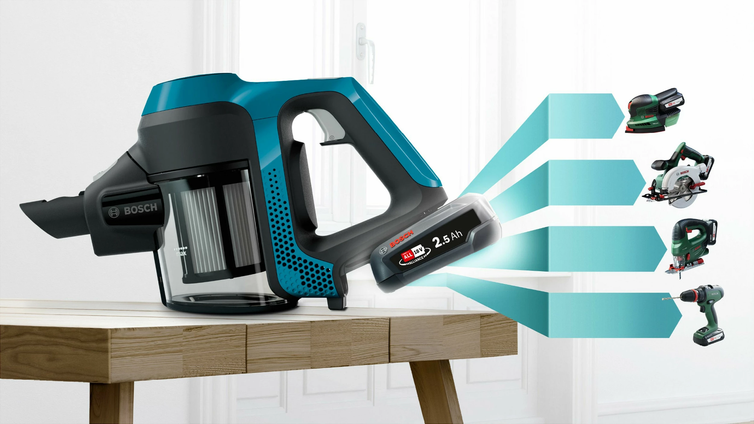 Fshesë me korrent Bosch Unlimited 6 BBS611LAG, 18V 2.5Ah, 2-në-1, Blu