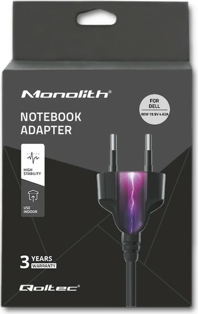 Adapter rryme për laptop Qoltec 50085.90W, 19.5V, 4.62A, 7.4x5.0mm, i zi