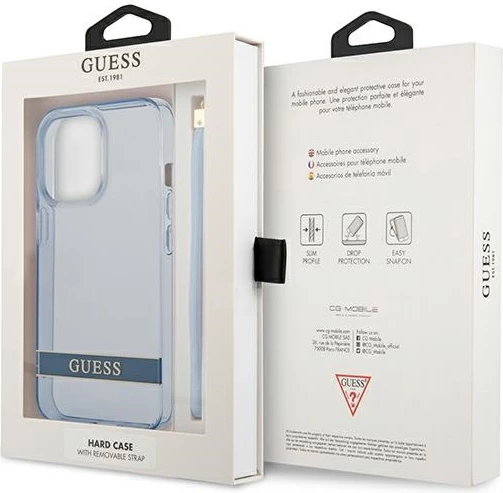 Mbështjellës Guess GUHCP13LHTSGSB për iPhone 13 Pro / 13, hardcase, Translucent Stap, Blu