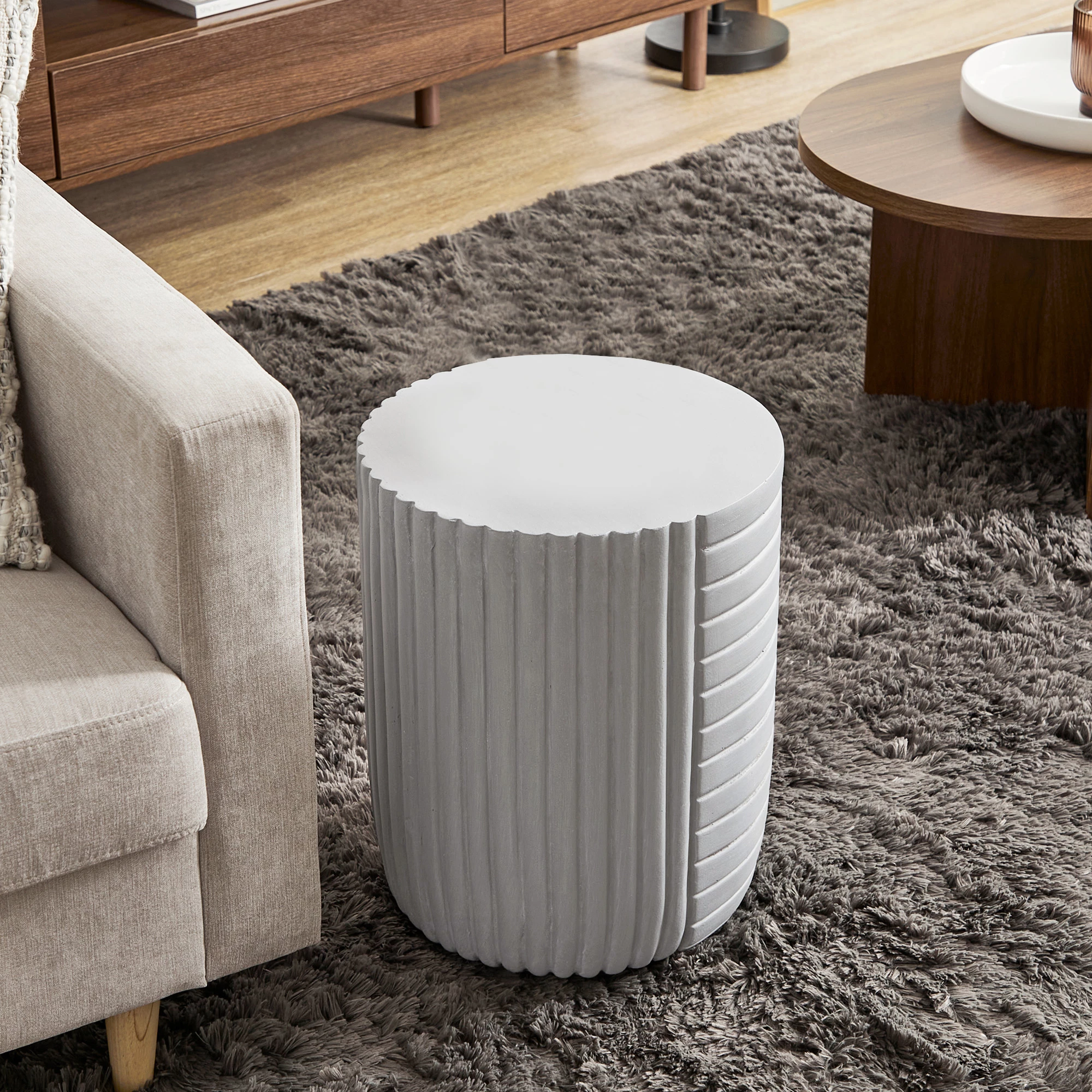 Tavolinë anësore gjeometrike, e bardhë, 35x35x46