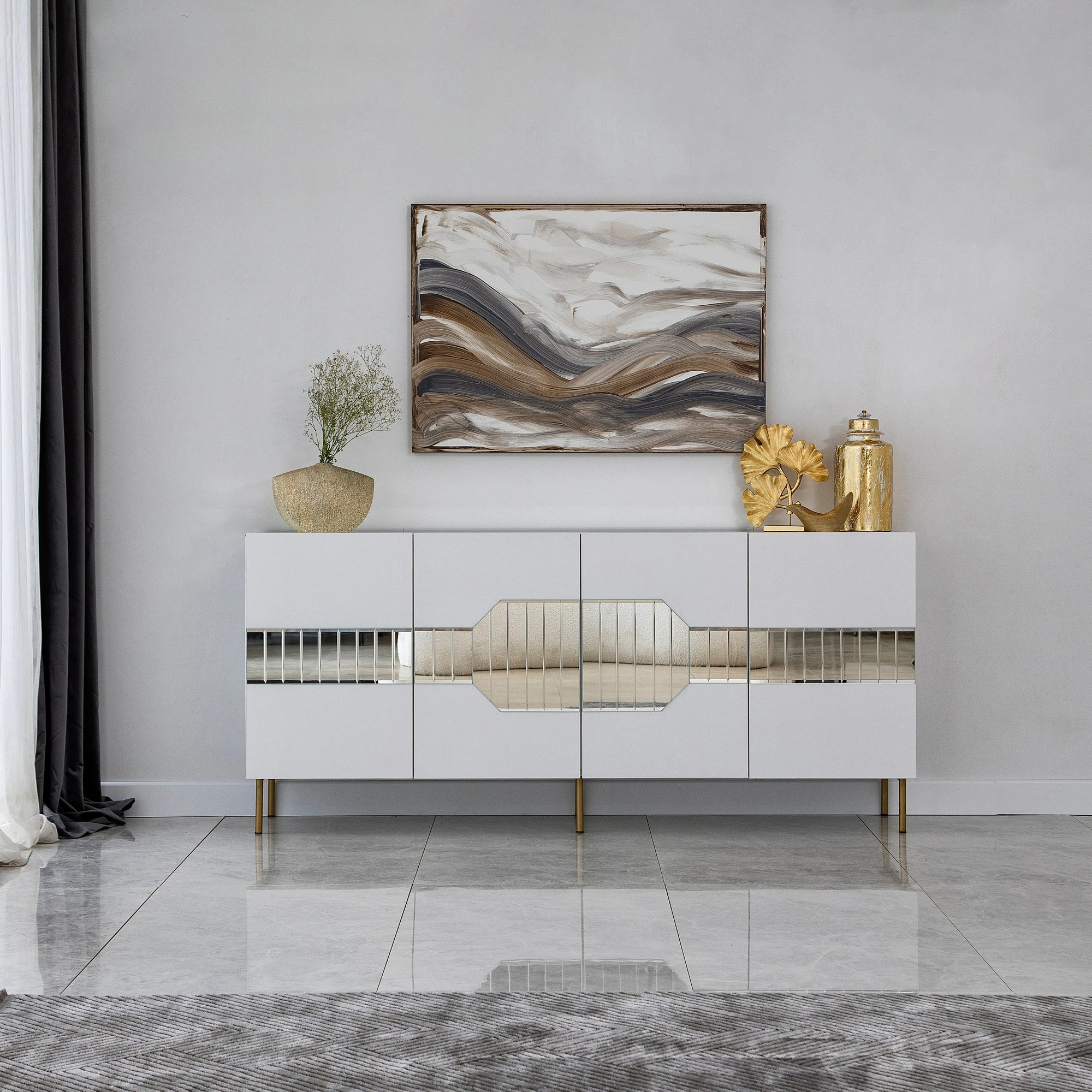 Konsolë Hanah Home Milan, e bardhë dhe e artë