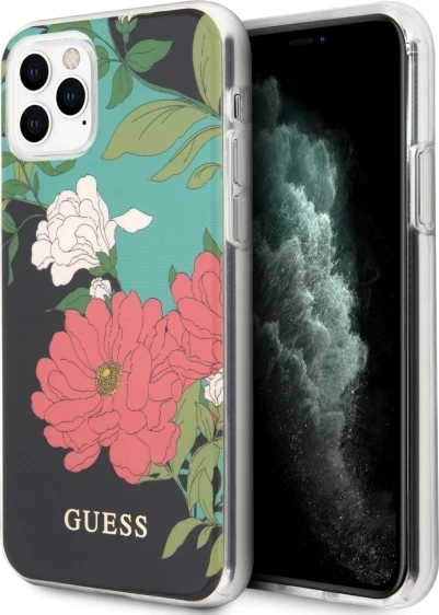 Mbështjellës Guess GUHCN58IMLFL01 për iPhone 11 Pro, Flower Collection, i zi