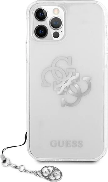 Mbështjellës Guess GUHCP12LKS4GSI për iPhone 12 Pro Max 6.7", transparent, me varëse argjendi