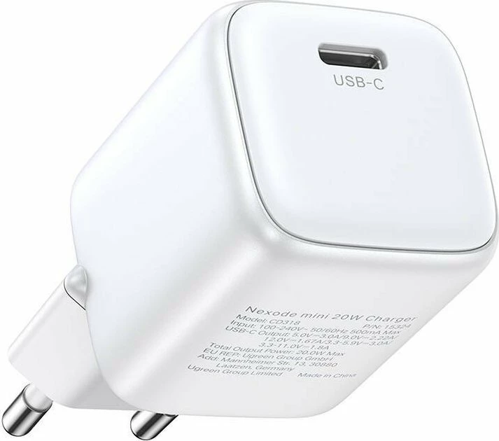 Karikues rrjeti Ugreen Nexode Mini 15324 30W 1x USB-C 3A, bardhë/argjendtë