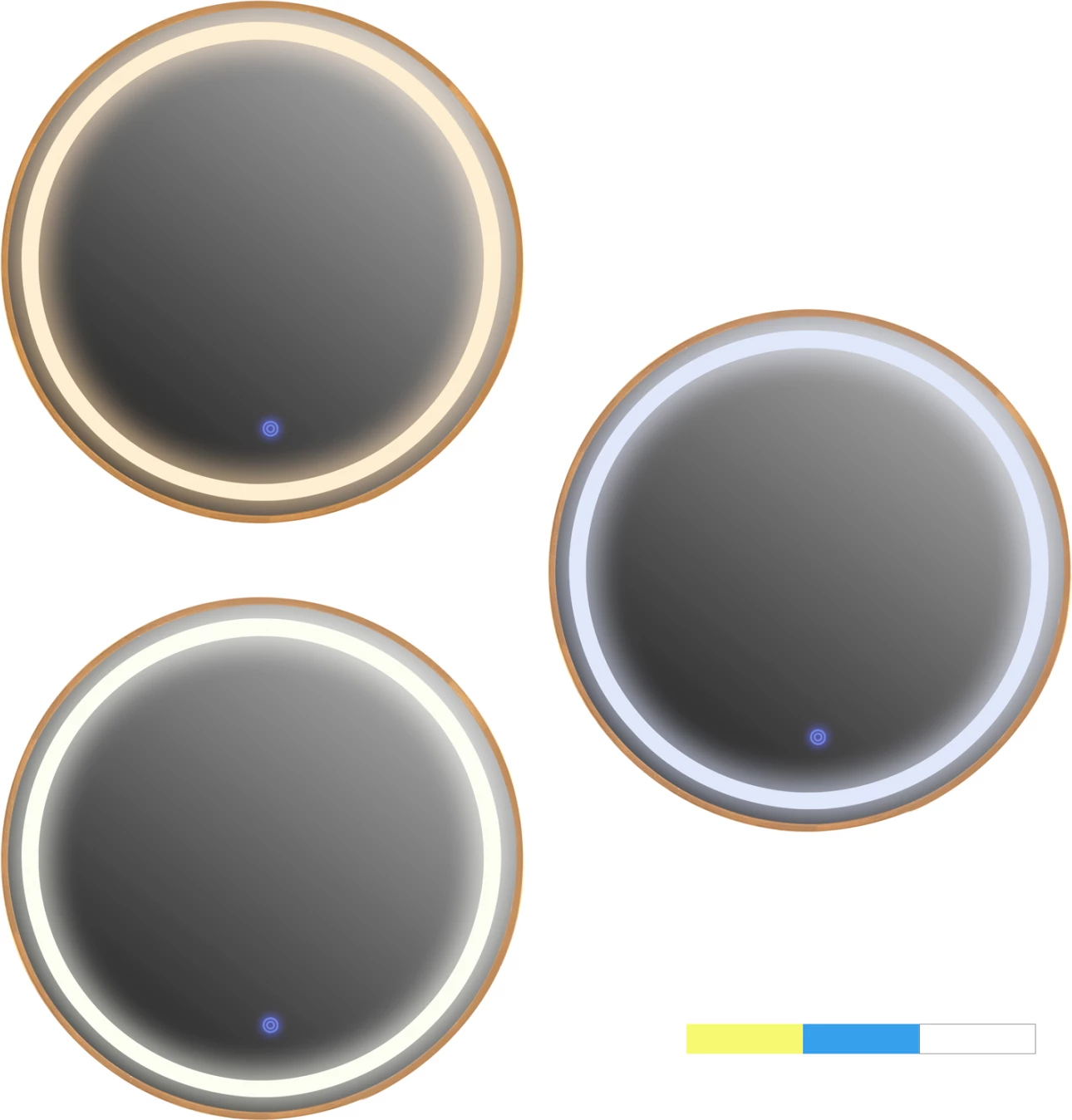 Pasqyrë muri rrumbullakët FH9580.30, alumini ari me LED, Φ60x3 cm