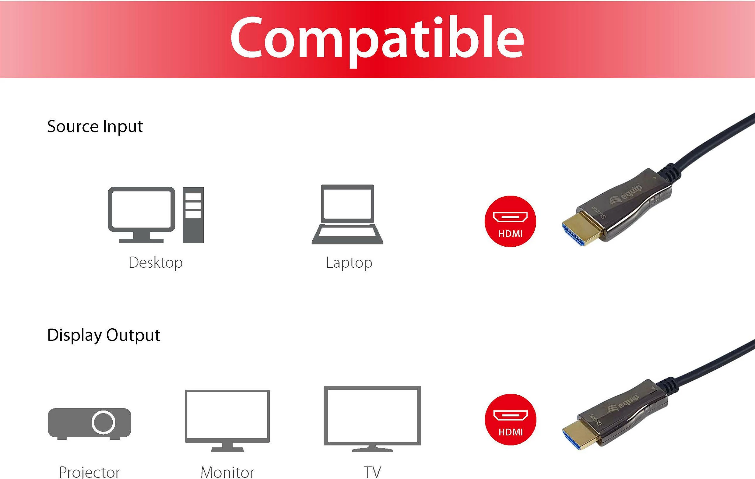 Kabllo HDMI EQUIP 11943x, 10m, HDMI 2.0 AOC, 4K/60Hz, Type-A në Type-A, e zezë