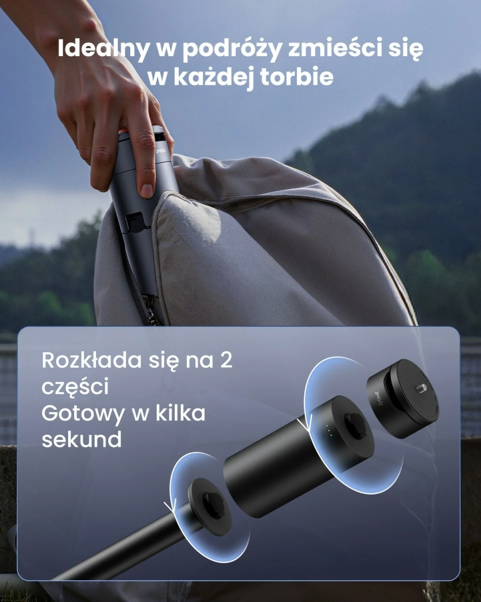 Tripod me powerbank JMGO P0X1 20000 mAh USB-C për pajisje me fiksim 1/4", e zezë