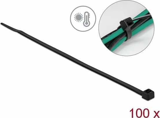 Lidhëse kabllosh DeLOCK 200 x 4.8 mm, rezistente në nxehtësi, 100 copë, e zezë