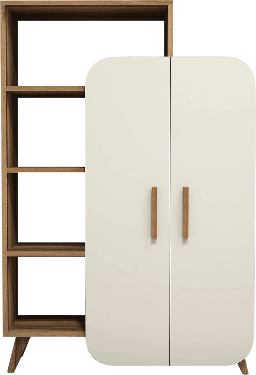 Raft librash Hanah Home, formë moderne, ngjyrë arrë dhe krem