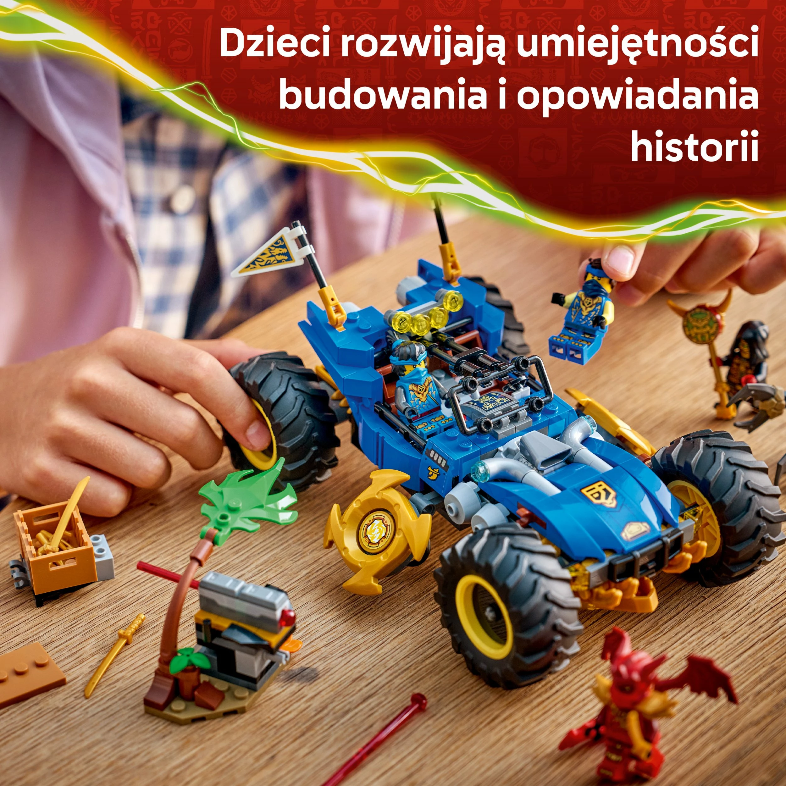 Set ndërtimi LEGO NINJAGO Jay's Multi-Function Car 71856, 387 pjesë, 5 minifigura